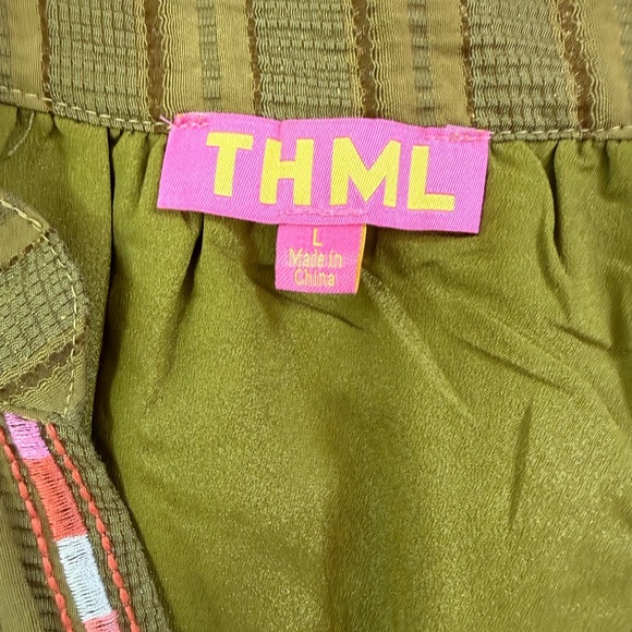 THML Olive Green Embroidered Striped Floral Maxi Dress L Ballon Sleeve. - Picture 14 of 15